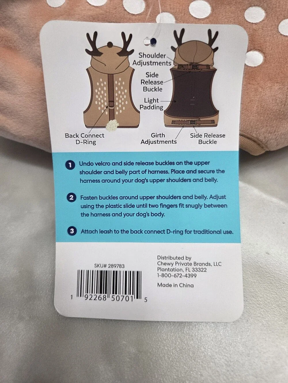 Frisco Plush Reindeer Dog Harness Vest - Peach Size SM